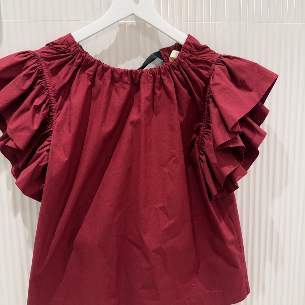 Ulla Johnson Deep Red Ruffle Blouse